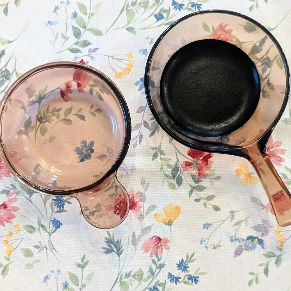 Set of 2 VTG Visions Corning Ware Pyrex Amber .5L Saucepan & Sauce Bowl USA